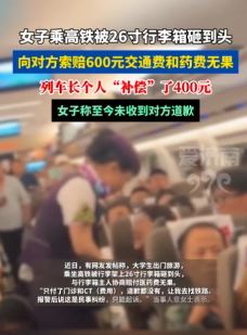 女子乘高铁被行李箱砸到头 向对方索赔无果后列车长自掏腰包补偿