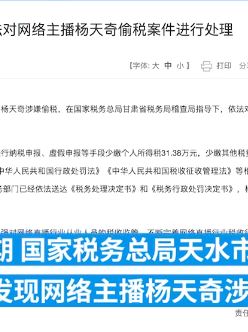 网络主播杨天奇偷税被处罚