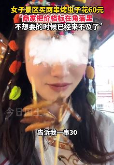 女子吐槽景区买2串烤虫子花60元