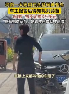 奔驰轧到大妈家的蒜苗被砸 车主：初步定损3万多元