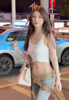 网红小姐姐「安然」分享夜晚街头等公交随拍 网友：人间极品