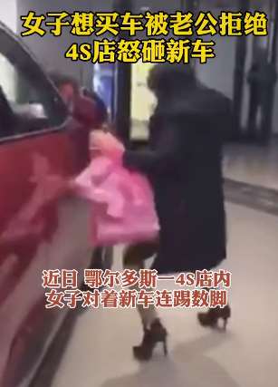 女子欲买车被老公拒绝 4s店内怒砸新车!