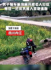 老人阻止偷狗男子逃跑被推菜地