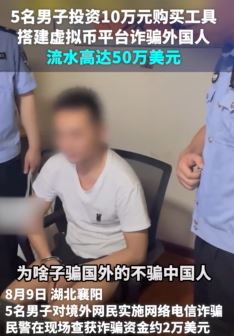 湖北一团伙搭建虚拟币平台诈骗外国人被抓