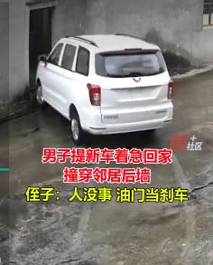 男子喜提新车错把油门当刹车撞穿邻居家墙面