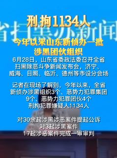 扫黑除恶看山东：今年新侦办一批涉黑团伙，刑拘1134人！