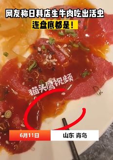 青岛一女子曝日料店生牛肉片中全是寄生虫