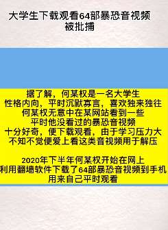 大学生下载观看64部暴恐音视频被批捕