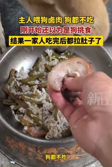 男子曝购买的问题卤肉狗不吃 一家人吃完全都拉肚子