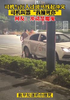 司机与行人过斑马线起冲突 司机：早知道把你撞死