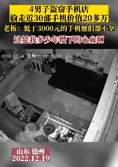 山东德州4男子偷盗手机店30部手机 低于3000元的都不拿