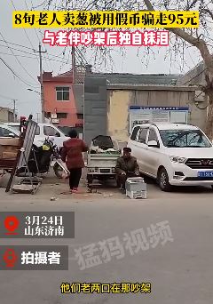 8旬老人卖葱被用假币骗走95元 和老伴吵架后独自抹泪