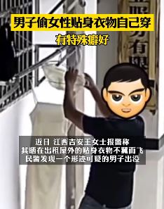 男子为满足特殊癖好 偷女性贴身衣物自己穿