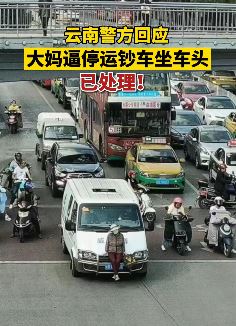 云南一大妈逼停运钞车淡定坐车头