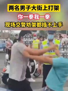 郑州2男子街头互殴 交警上去劝架插不上手