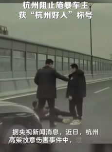 高架阻止施暴车主获“杭州好人”称号 此前曾被奖励20万元