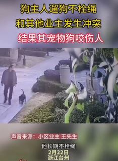 浙江台州一男子遛狗不拴绳与业主起冲突