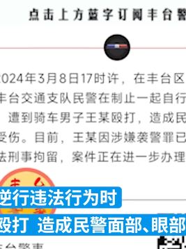 北京丰台一男子骑自行车逆行被制止后袭警