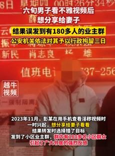 6旬男子将不雅视频不慎分享到业主群被拘3日