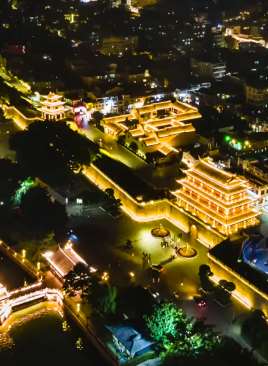 航拍潮州古城美丽夜景