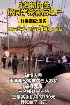网传邯郸3名初中生将同学杀害埋尸 当地回应：信息属实