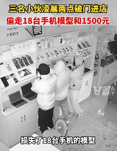 杭州3男子凌晨2点偷盗手机店 店员：损失18台手机模型1500元现金