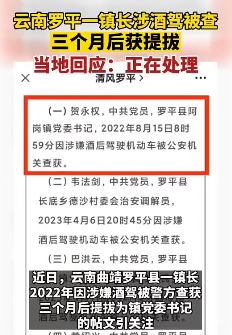 云南罗平一镇长涉酒驾被查后获提拔
