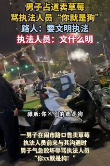 深圳一摊贩占道卖草莓并辱骂执法人员是狗