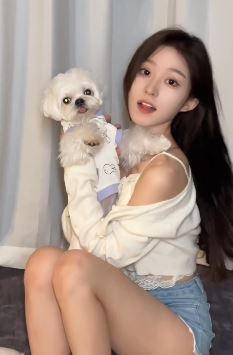 甜美小姐姐「小十七呀」分享居家与宠物狗玩耍vlog 网友:长在我审美上了