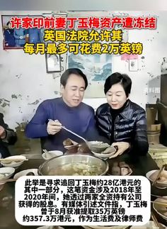 许家印前妻丁玉梅资产遭冻结 英国法院:每月最多可花2万英镑
