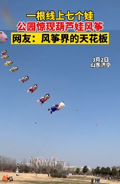 山东济宁一公园惊现葫芦娃风筝 网友：风筝界的天花板！