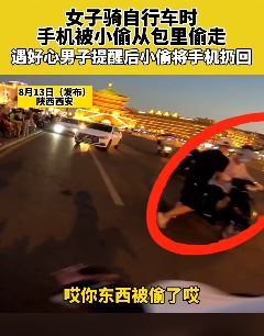女子骑车手机被偷 好心男子提醒后小偷将手机扔回