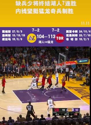 猛龙终结湖人七连胜