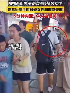 广西桂林一男子街头故意触碰女性胸部臀部