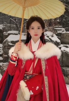 演员姜珮瑶分享下雪天穿古装打伞美照 网友：何时出一部古装剧呢？