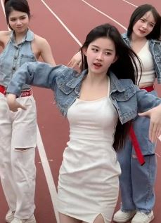 网红小姐姐「小思思」活力穿搭操场跑道上热舞,为青春喝彩!