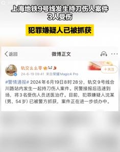 上海地铁9号线突发持刀伤人事件 3人受伤嫌犯已被抓