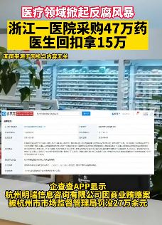 浙江一医院采购47万药 医生回扣拿15万