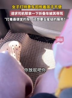 杭州一女子打特惠车因抱孩子不便请求司机帮忙遭辱骂