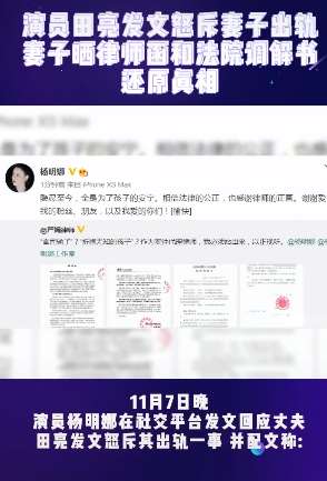 演员田亮曝妻子出轨