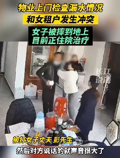 女租户与物业人员起冲突被抱摔