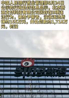 央行处罚新浪上热搜 存9项违法行为罚款共计1884万元