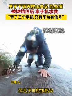 男子雨天爬山失足坠崖 被树挡住后拿手机求救