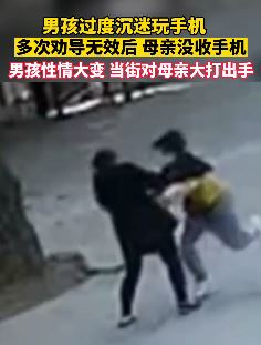 孩子手机被没收后发疯 当街殴打母亲
