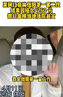 一网红自称富二代，实事却是因欠款4250元被法院悬赏