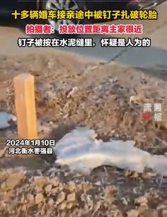 河北枣强县10多辆婚车接亲途中轮胎被扎