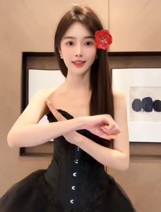 甜美小姐姐「芮甜甜」穿黑色性感美裙居家跳红玫瑰手势舞