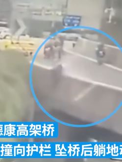 广州一男子骑电车撞高架桥护栏后坠桥