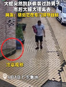 惠州一男子行走中突然被条大蛇偷袭