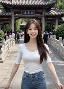 清纯小姐姐「小柠檬」牛仔裤穿搭分享景区随拍，景美人更美！